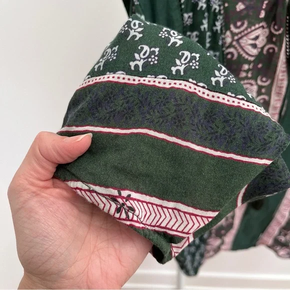 Sea New York NY blouse green pattern cotton top tassels boho bohemian India 2 XS - Picture 3 of 10